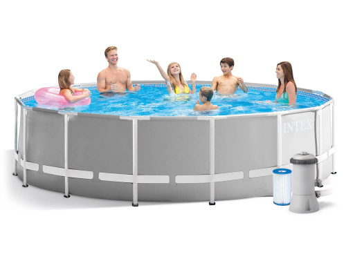 Каркасный бассейн Intex Prism Frame 457x122 см + фильтр-насос 3785 л/ч, лестница, тент, подстилка (26726)