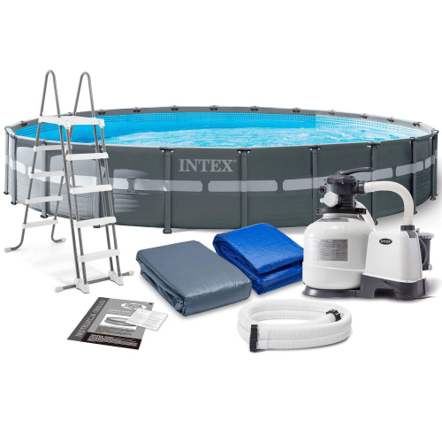 Каркасный бассейн Intex Ultra Frame, 732х132 см + песочный ф/насос, лестница, тент, подстилка (26340)