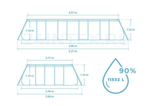 Каркасный прямоугольный бассейн Bestway 488х244х122 см + фильтр-насос 3028 л/ч, тент, лестница (56670 BW)