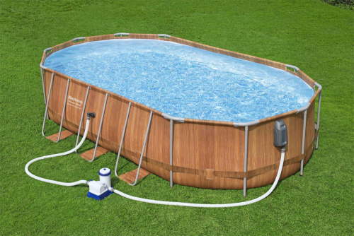 Каркасный овальный бассейн Bestway 610х366х122 см + фильтр-насос 9463 л/ч, лестница, гидромассаж, подсветка (56719 BW)