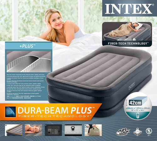 Надувная кровать Dura-Beam Basic Series 99х191х42 см, встроенный насос 220V (Intex 64132)
