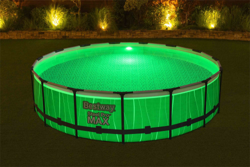 Каркасный бассейн Bestway 457х107 см со светодиодной подсветкой + фильтр-насос 3028 л/ч, лестница, пульт, тент (561GD BW)