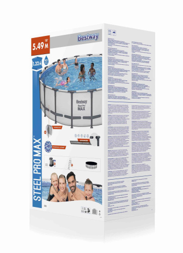 Каркасный бассейн Bestway Steel Pro MAX 549х132 см + фильтр-насос 5678 л/ч, лестница, тент (561FJ BW)