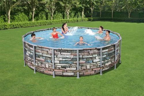 Каркасный бассейн Bestway 488х122 см + фильтр-насос 5678 л/ч, тент, лестница (56966 BW)