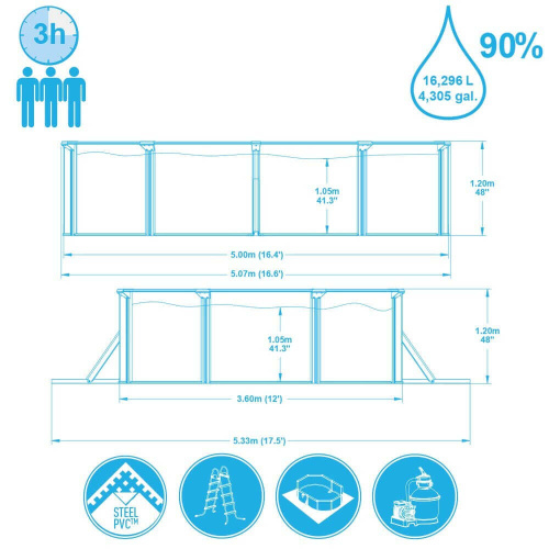 Cтальной бассейн Bestway Hydrium Oval Pool 500х360х120 см + песочный ф/насос 3028 л/ч, лестница, тент, подстилка (56586 BW)