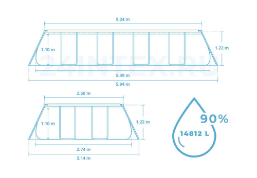 Каркасный прямоугольный бассейн Bestway 549х274х122 см + фильтр-насос 5678 л/ч, тент, лестница (56465 BW)