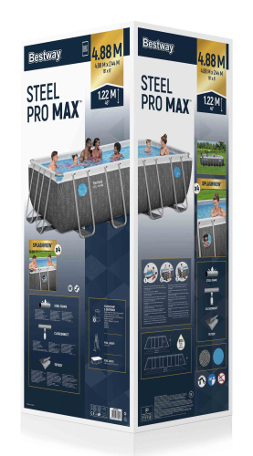 Каркасный прямоугольный бассейн Bestway 488х244х122 см + фильтр-насос 3028 л/ч, тент, лестница (561MB BW)