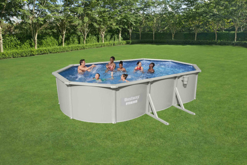 Стальной бассейн Bestway Hydrium Oval Pool 610х360х120 см + песочный ф/насос 5678 л/ч, лестница, тент, подстилка (56369 BW)