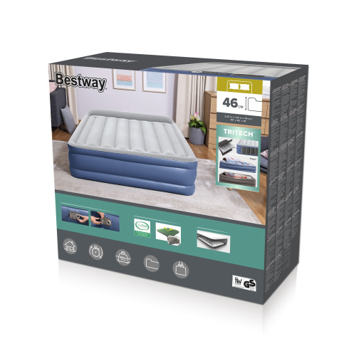 Надувная кровать Tritech 203x152x46 см, с подголовником, встроенный насос 220V (Bestway 67630 BW) Надувная кровать Tritech 203x152x46 см, с подголовником, встроенный насос 220V (Bestway 67630 BW)