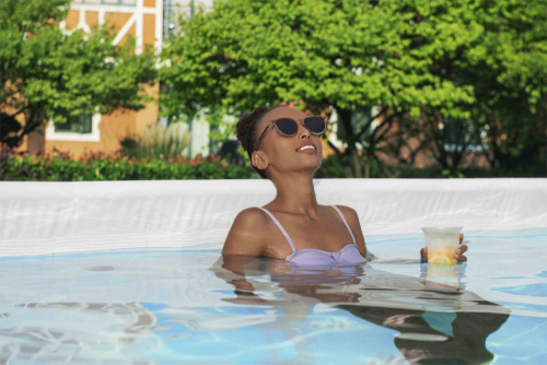 Каркасный прямоугольный бассейн Bestway "Мрамор" 412х201х122 см + фильтр-насос 2006 л/ч, лестница (56722)